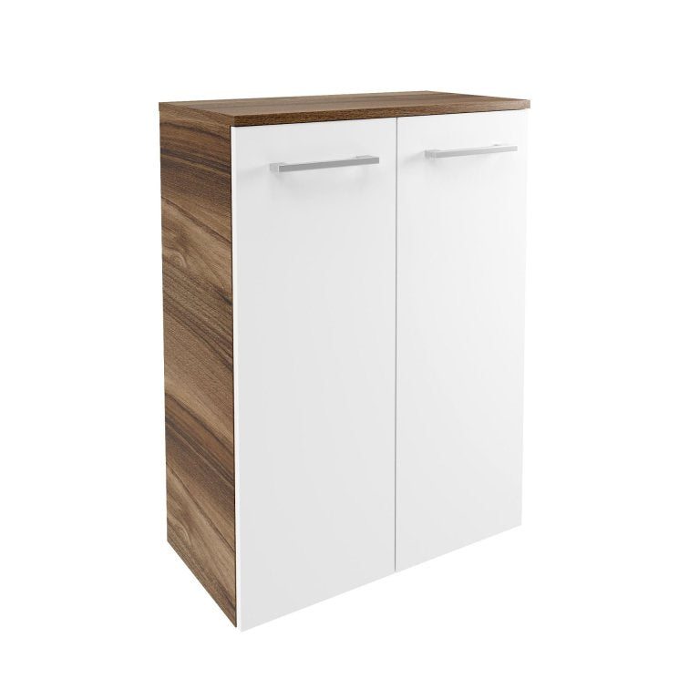 VERONA Dupla Midiszekrény fiókkal 60 cm széles sötét barna/magasfényű fehér