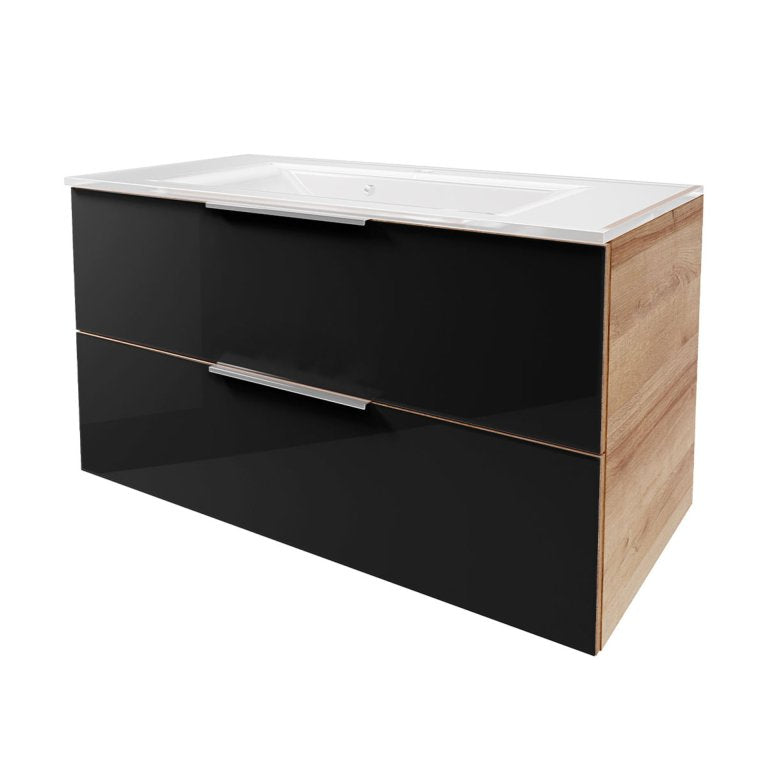 B.BRILLANT Mosdóalsószekrény szett üvegmosdóval 100 cm széles tölgy/antracit üveg